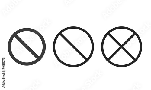 Bundle set bold and thin restriction, do not, prohibition black grey round crossed icon sign photo