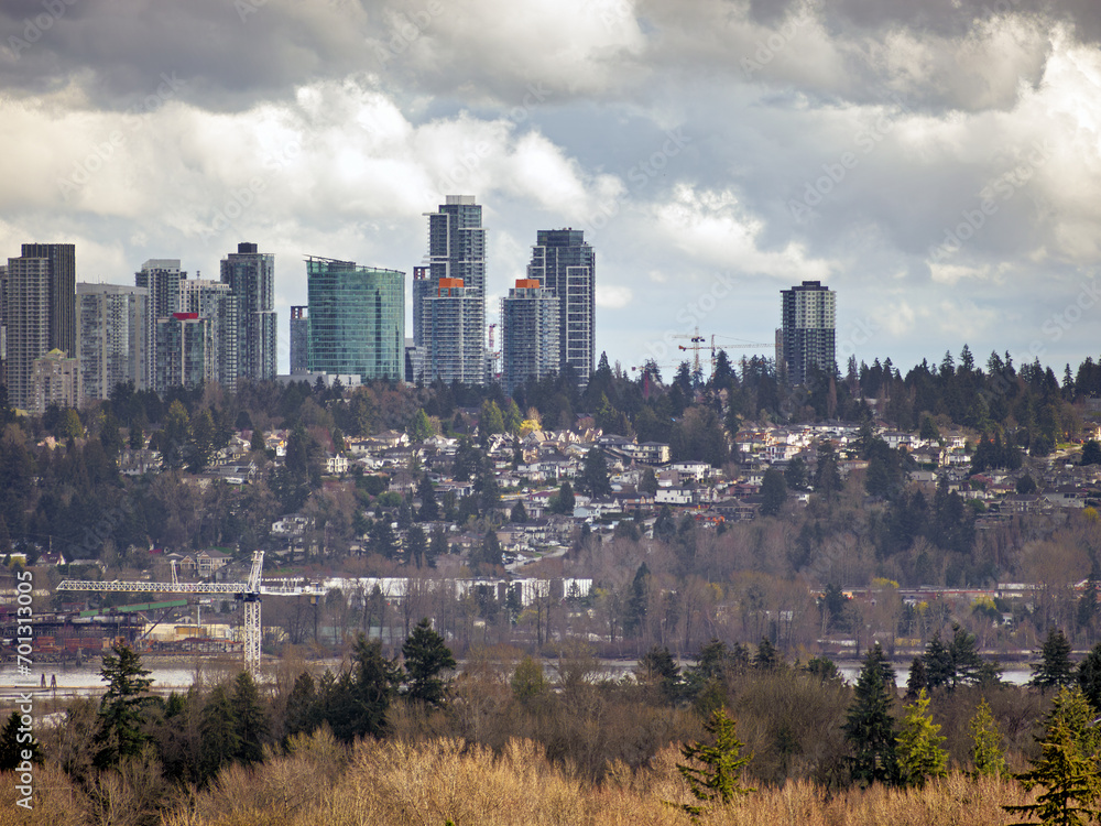Surrey downtown view on cloudy sky background