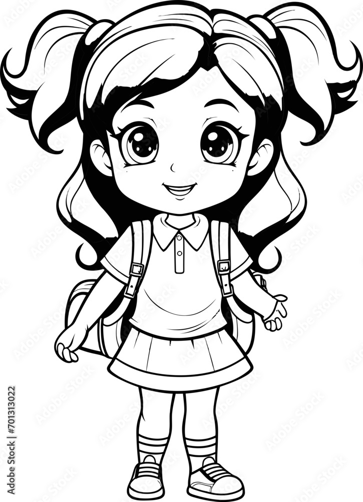 Cute school girl image, coloring page Cute school girl image, coloring page