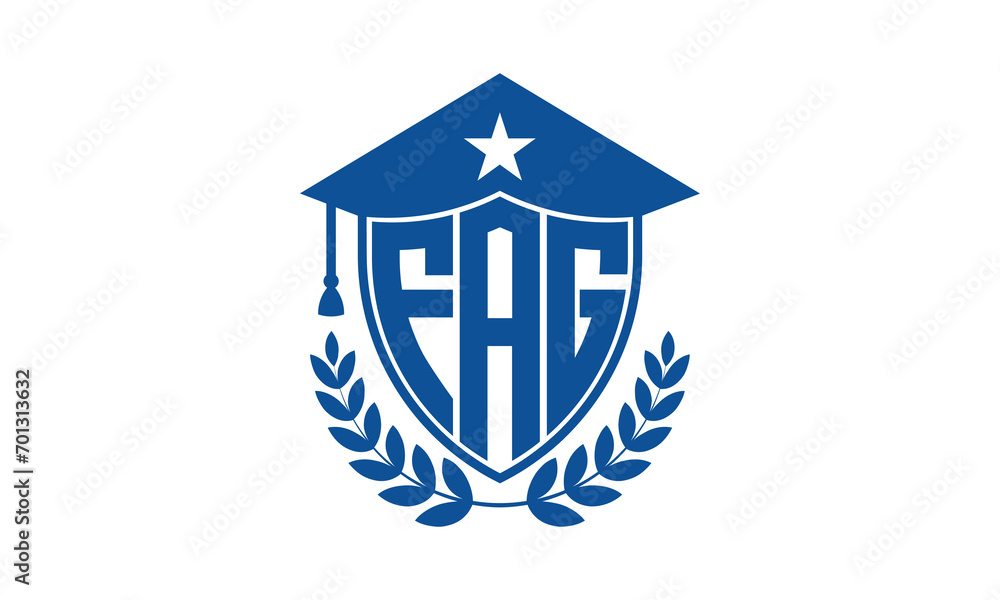 FAG three letter iconic academic logo design vector template. monogram, abstract, school, college, university, graduation cap symbol logo, shield, model, institute, educational, coaching canter, tech FAG three letter iconic academic logo design vector template. monogram, abstract, school, college, university, graduation cap symbol logo, shield, model, institute, educational, coaching canter, tech