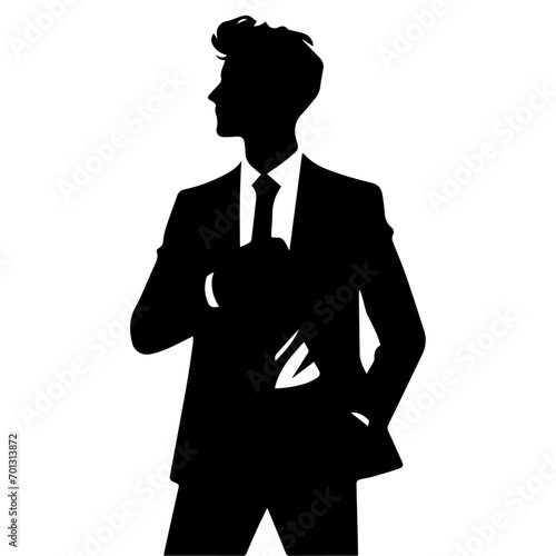 Business man pose vector silhouette black color, professional business man pose vector