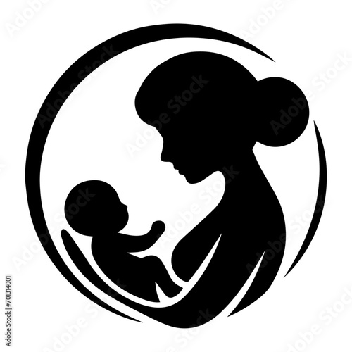 New born mother with baby logo vector silhouette black color