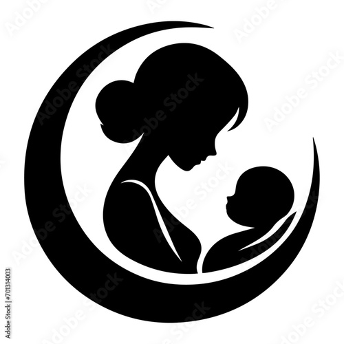 New born mother with baby logo vector silhouette black color