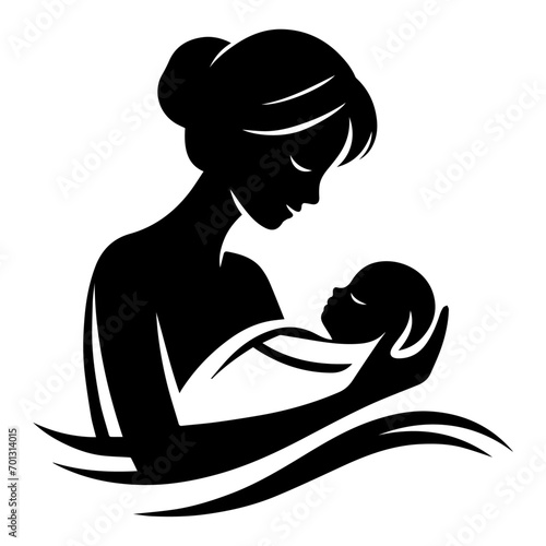 New born mother with baby logo vector silhouette black color