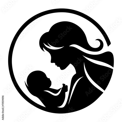 New born mother with baby logo vector silhouette black color