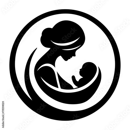 New born mother with baby logo vector silhouette black color