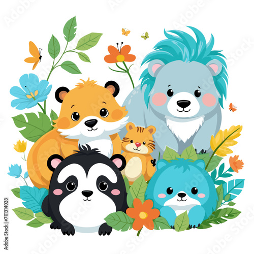 Playful kids animal tshirt design, vector graphic, colorful, adorable, cute, vector illustration, white background