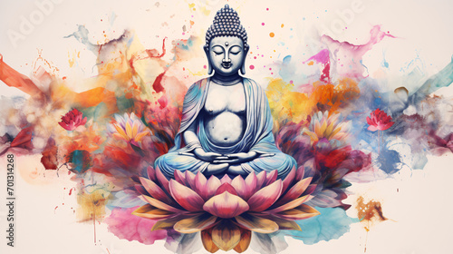 buddha painting in lotus position photo