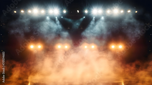 Bright stadium arena lights and smoke photo