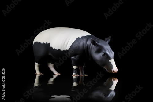 A black and white figurine of a tapir, a surreal hybrid of a pig and a policeman, showcases detailed realism.