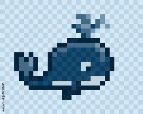 The symbol of pixel whale in the blue sea.