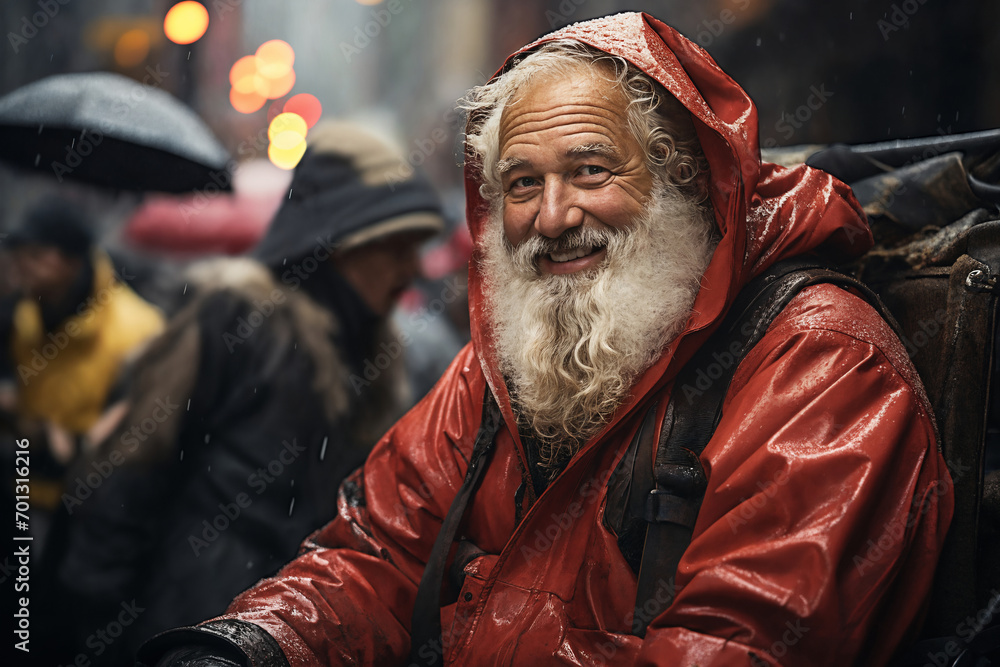 portrait of Santa on a city street in the evening