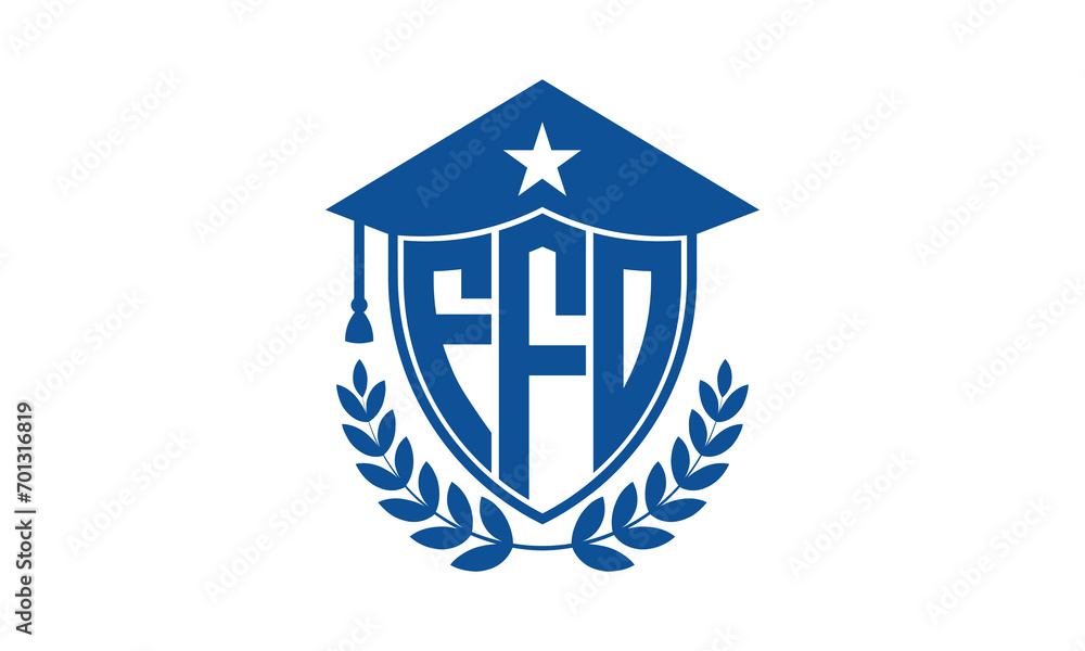 FFO three letter iconic academic logo design vector template. monogram, abstract, school, college, university, graduation cap symbol logo, shield, model, institute, educational, coaching canter, tech FFO three letter iconic academic logo design vector template. monogram, abstract, school, college, university, graduation cap symbol logo, shield, model, institute, educational, coaching canter, tech