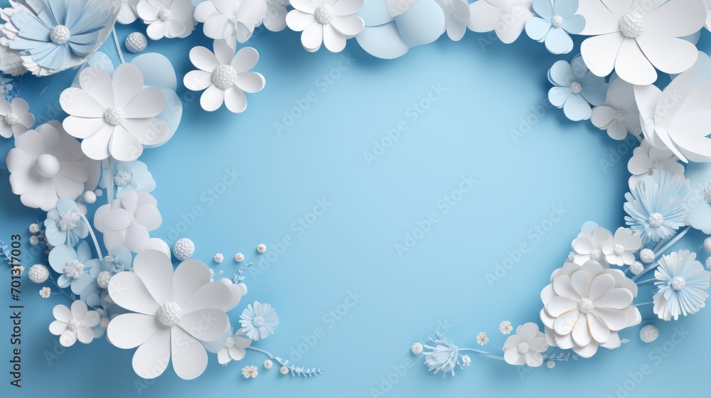 3D White Flowers With Blue Background 3D White Flowers With Blue Background