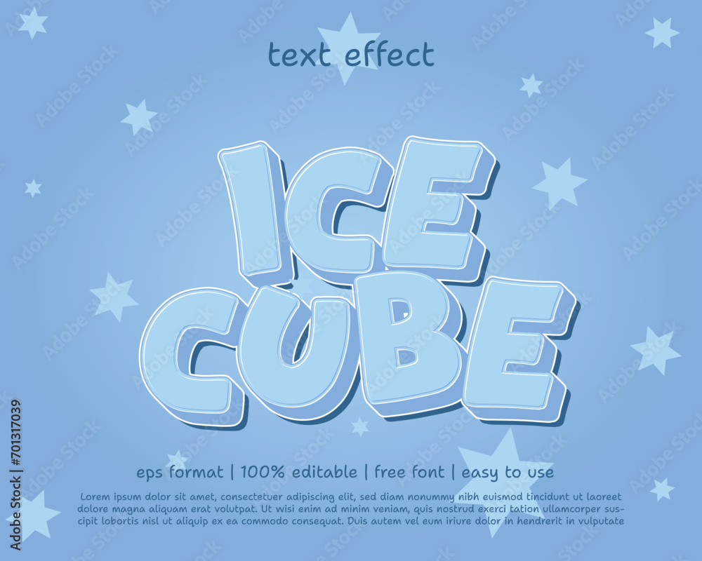 Text Effect Ice Cube EPS Ready to Use Light Blue and Rising star