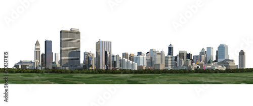 City view panorama on transparent background