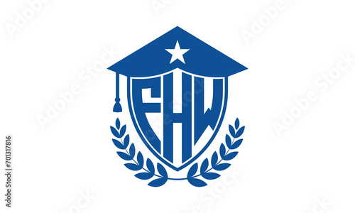 FHW three letter iconic academic logo design vector template. monogram, abstract, school, college, university, graduation cap symbol logo, shield, model, institute, educational, coaching canter, tech photo