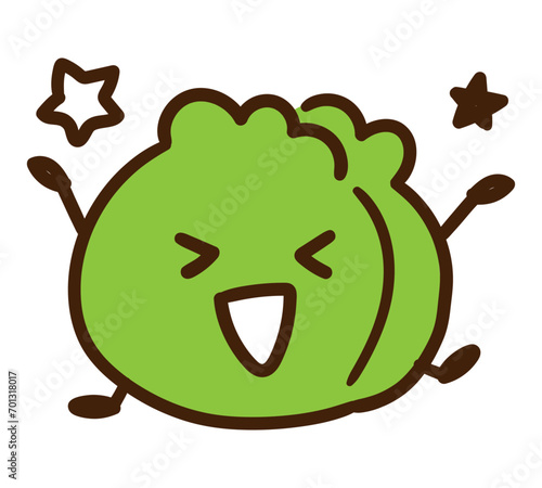 喜びはしゃぐかわいいキャベツのキャラクターの擬人化イラスト