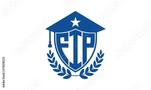 FIP three letter iconic academic logo design vector template. monogram, abstract, school, college, university, graduation cap symbol logo, shield, model, institute, educational, coaching canter, tech photo