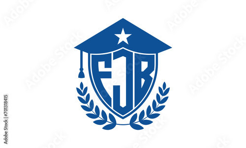 FJB three letter iconic academic logo design vector template. monogram, abstract, school, college, university, graduation cap symbol logo, shield, model, institute, educational, coaching canter, tech photo
