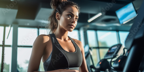 A woman in the gym, woman exercising Slightly sweaty wear Sportswear, Photo of woman exercising