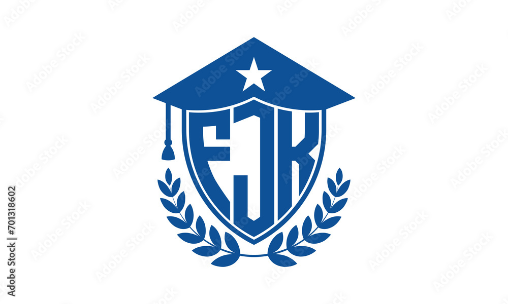 FJK three letter iconic academic logo design vector template. monogram, abstract, school, college, university, graduation cap symbol logo, shield, model, institute, educational, coaching canter, tech FJK three letter iconic academic logo design vector template. monogram, abstract, school, college, university, graduation cap symbol logo, shield, model, institute, educational, coaching canter, tech