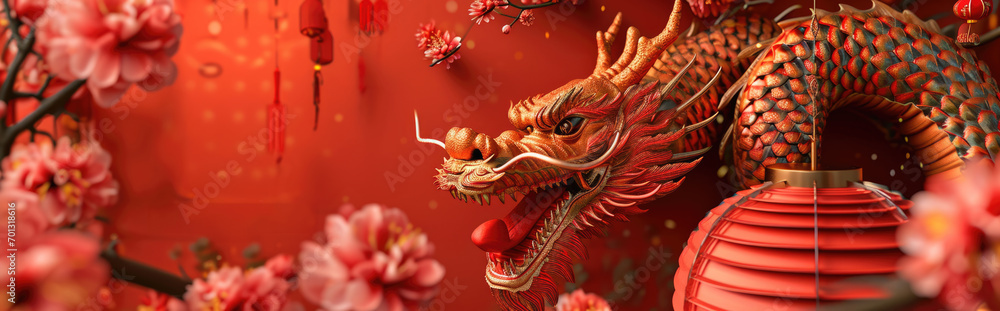 Chinese New Year 2024, the year of the Dragon, dragon zodiac sign, banner, poster, empty space text	 - obrazy, fototapety, plakaty 