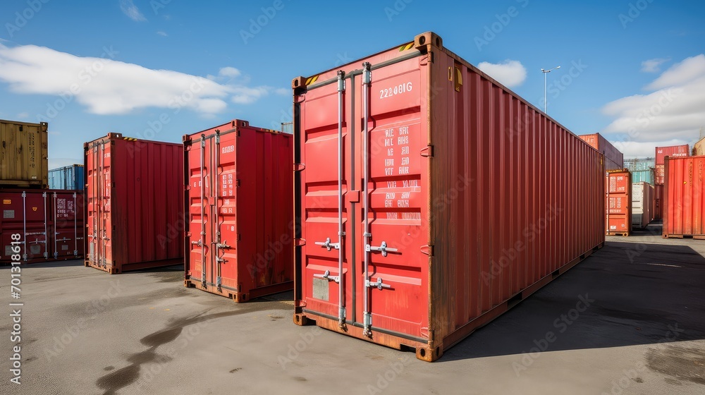 Fototapeta premium Global business of Container Cargo freight. Container box in warehouse in shipping port.