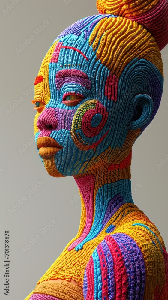 Naklejka premium Colourful Knitted Lady Art - AI Generated Digital Art