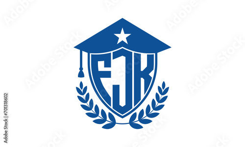 FJK three letter iconic academic logo design vector template. monogram, abstract, school, college, university, graduation cap symbol logo, shield, model, institute, educational, coaching canter, tech photo