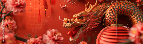 Chinese New Year 2024, the year of the Dragon, dragon zodiac sign, banner, poster, empty space text	 photo