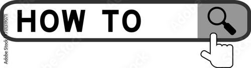 Search banner in word how to with hand over magnifier icon on white background
