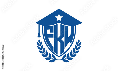 FKW three letter iconic academic logo design vector template. monogram, abstract, school, college, university, graduation cap symbol logo, shield, model, institute, educational, coaching canter, tech