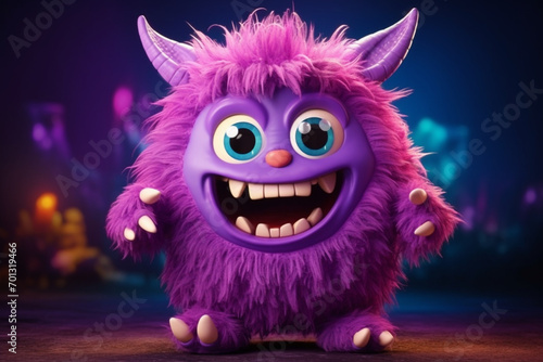 Cute an funny purple monster 3d