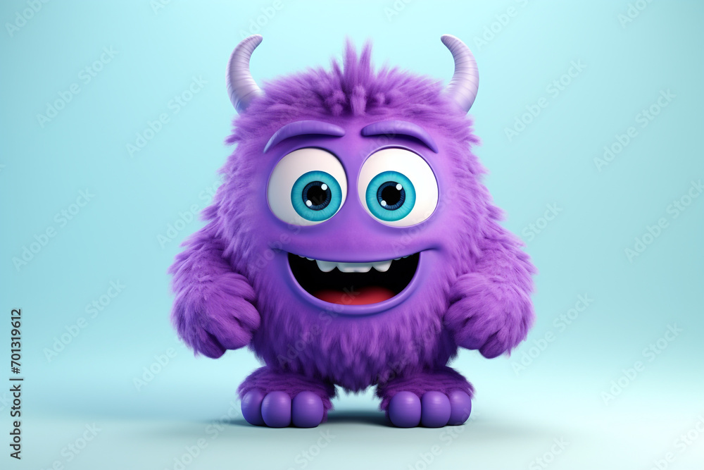 Cute an funny purple monster 3d