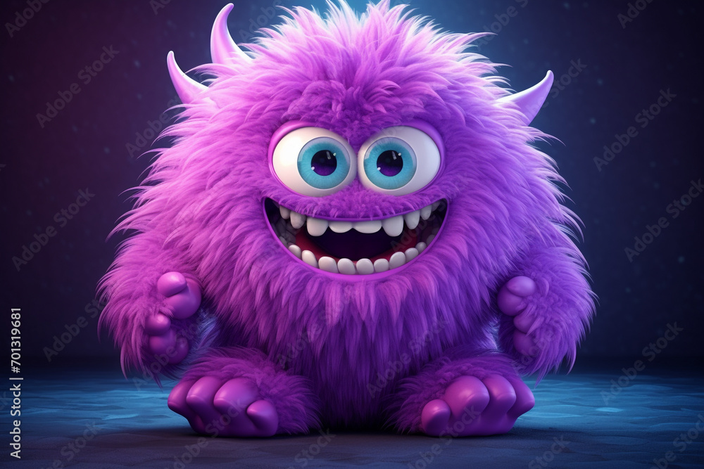 Cute an funny purple monster 3d