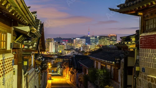 Seoul South Korea time lapse, sunrise timelapse at Bukchon Hanok Village