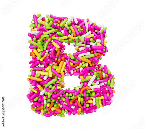 Alphabet B made of Colorful Sprinkles Letter B Rainbow sprinkles 3d illustration
