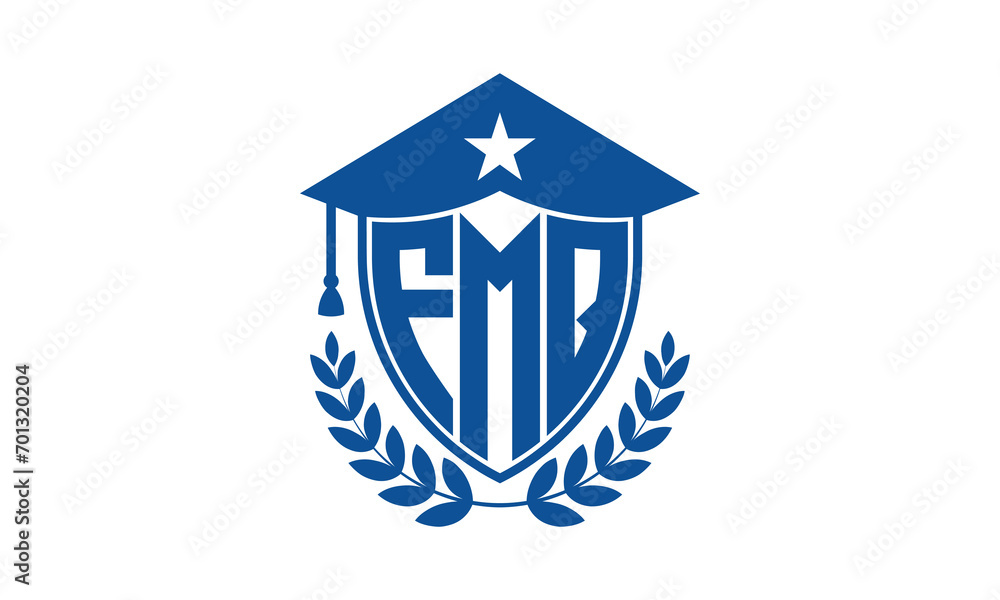 FMQ three letter iconic academic logo design vector template. monogram, abstract, school, college, university, graduation cap symbol logo, shield, model, institute, educational, coaching canter, tech FMQ three letter iconic academic logo design vector template. monogram, abstract, school, college, university, graduation cap symbol logo, shield, model, institute, educational, coaching canter, tech