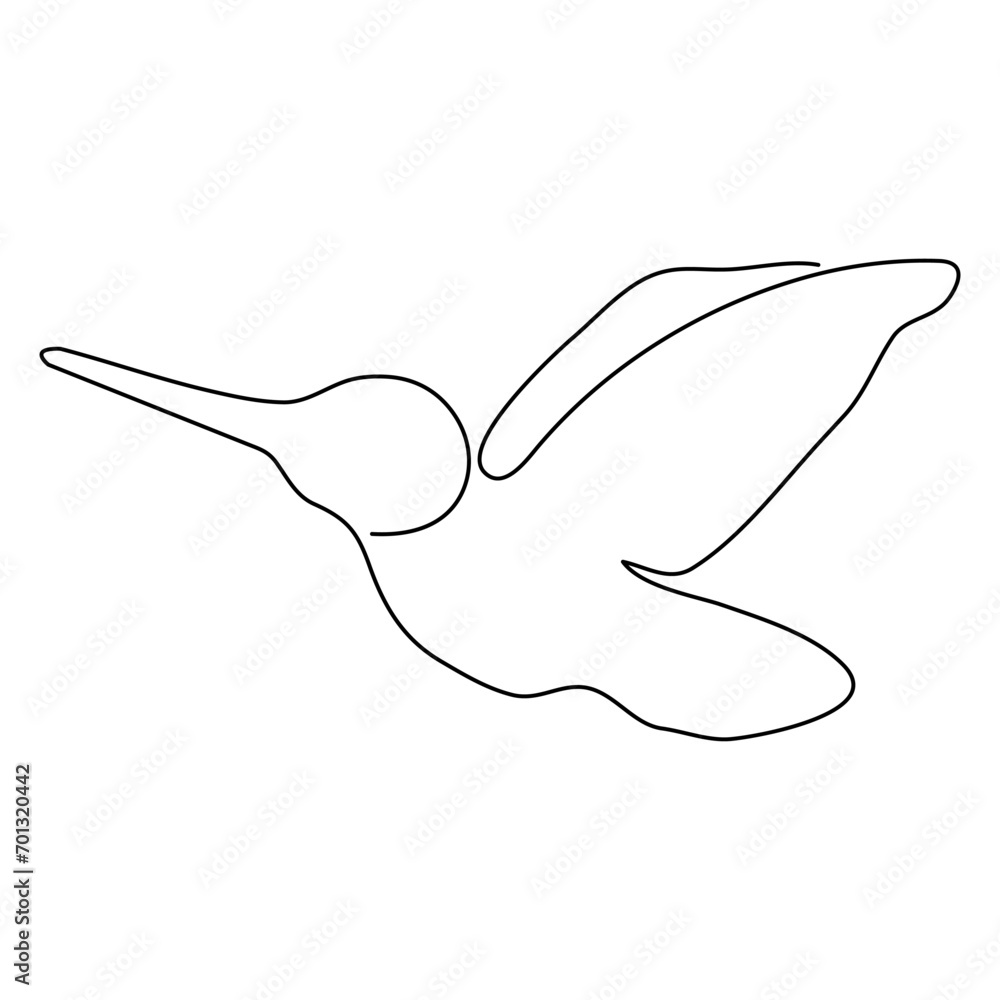 Obraz premium Continuous single-line art of hummingbird. Cute hummingbird one-line drawing vector and illustration