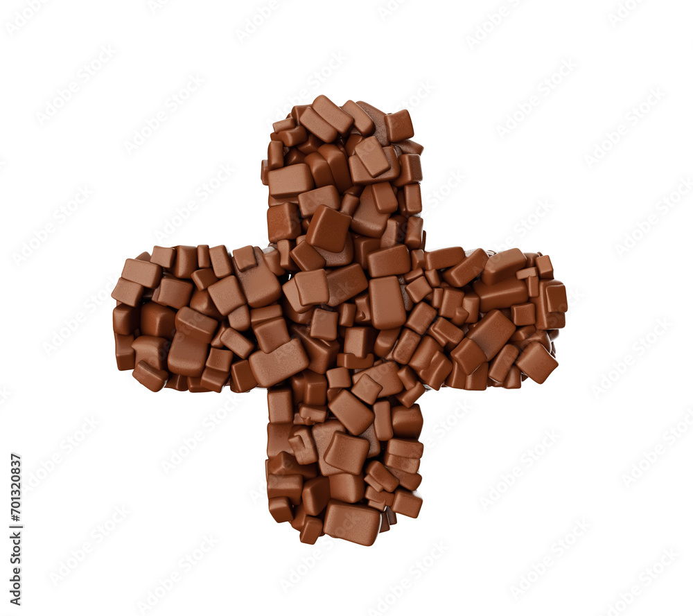 Plus Sign Symbol made of chocolate Chunks Chocolate Pieces Alphabet Letter 3d illustration
Plus Sign Symbol made of chocolate Chunks Chocolate Pieces Alphabet Letter 3d illustration