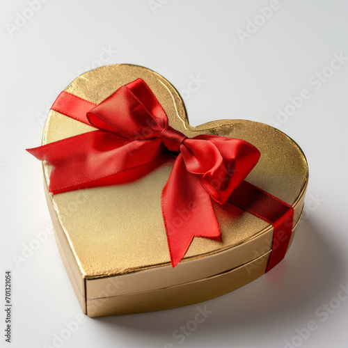 heart shaped gift box with red ribbon
