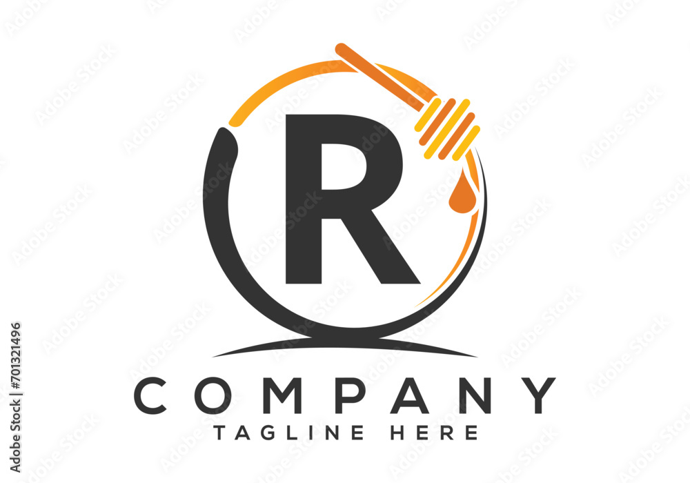 Honeycomb bees Logo With R Letter Concept. Honey logo font emblem vector illustration Honeycomb bees Logo With R Letter Concept. Honey logo font emblem vector illustration