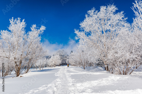 Visitors in Lao Rik scenic spot, northwest of Zhenbong Mountain, at the junction of Helong city and Antu County, Yanbian Korean Autonomous Prefecture, Jilin Province, China photo