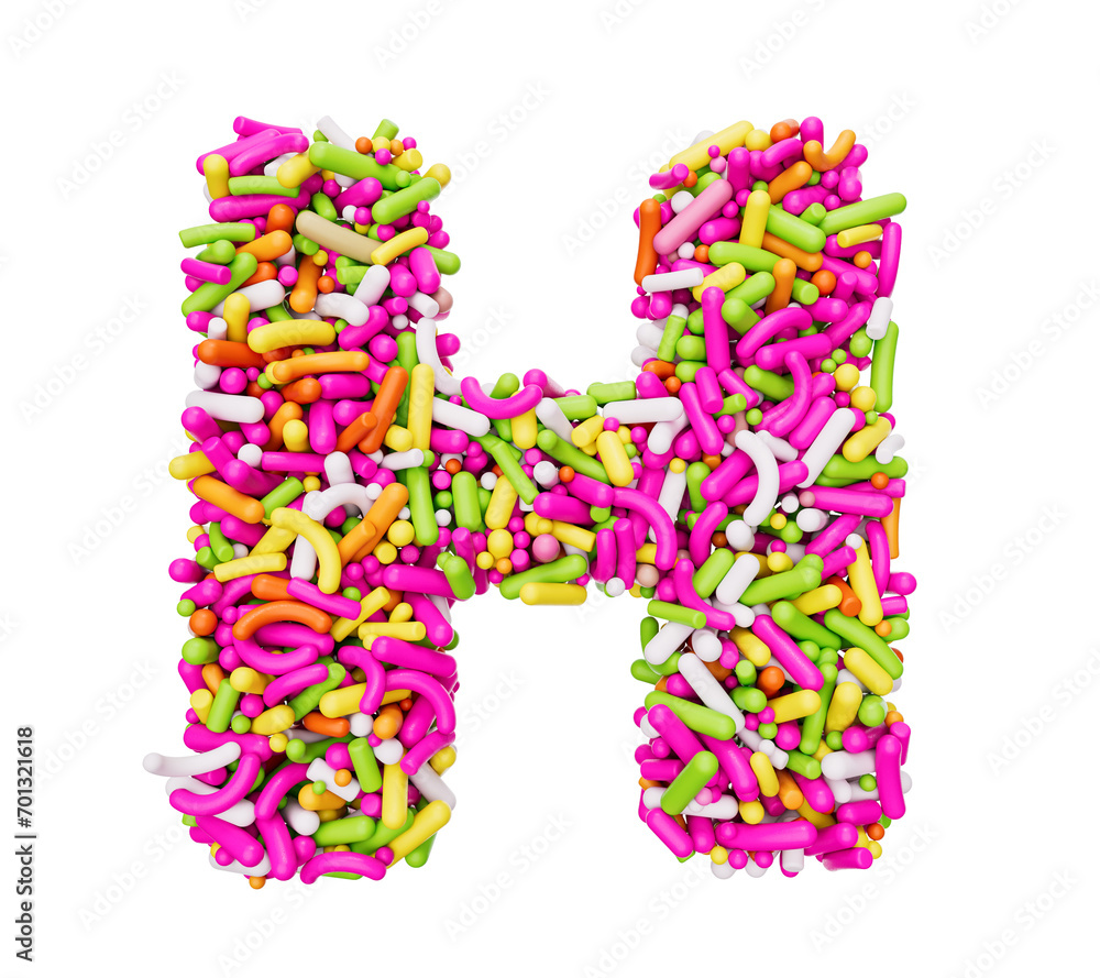 Alphabet H made of Colorful Sprinkles Letter H Rainbow sprinkles 3d illustration
