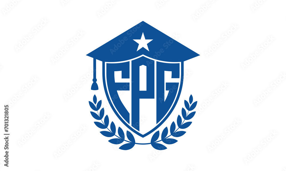 FPG three letter iconic academic logo design vector template. monogram, abstract, school, college, university, graduation cap symbol logo, shield, model, institute, educational, coaching canter, tech FPG three letter iconic academic logo design vector template. monogram, abstract, school, college, university, graduation cap symbol logo, shield, model, institute, educational, coaching canter, tech