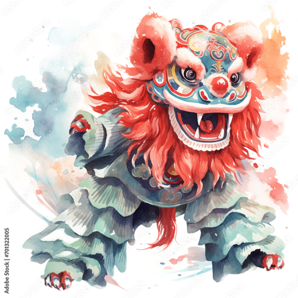 custom made wallpaper toronto digitalChinese New Year, Lion dancing watercolor illustration