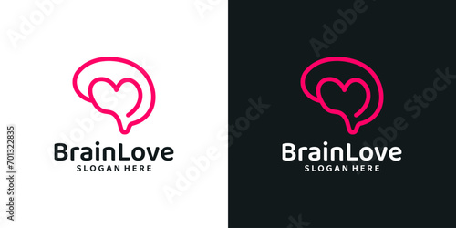 Brain logo design template with heart love logo design graphic vector. Symbol, icon, creative.