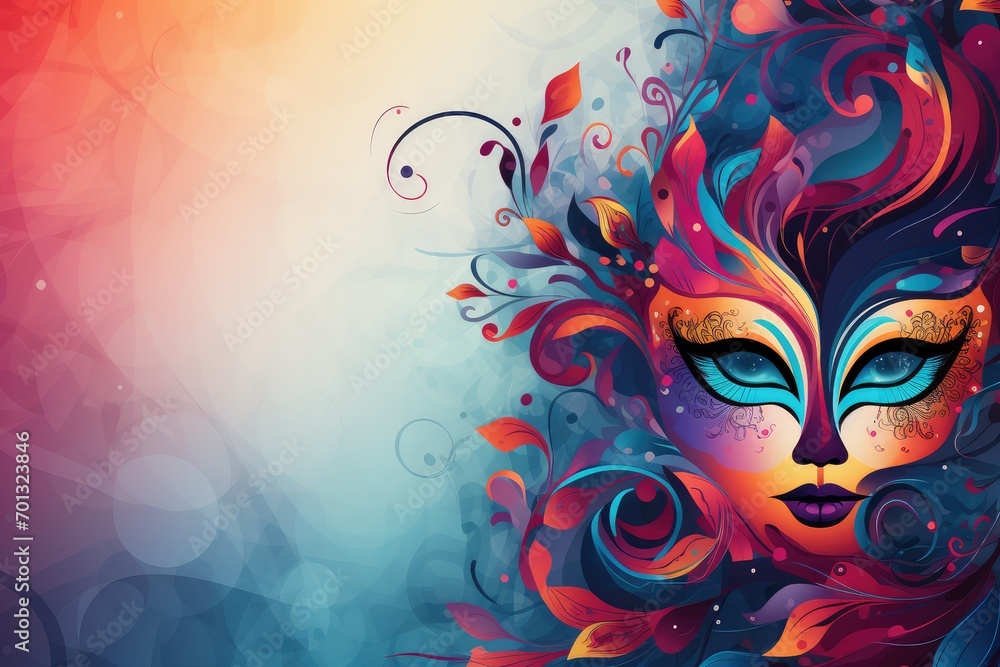 abstract background with beautiful woman face and floral ornament, Abstract background February 26: Carnival Day or Mardi Gras