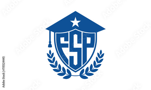 FSP three letter iconic academic logo design vector template. monogram, abstract, school, college, university, graduation cap symbol logo, shield, model, institute, educational, coaching canter, tech photo